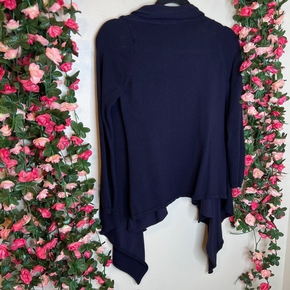 🌹Zara Knit Navy Blue Open Front Waterfall Cardigan Womens Small Casual Work - Picture 3 of 7